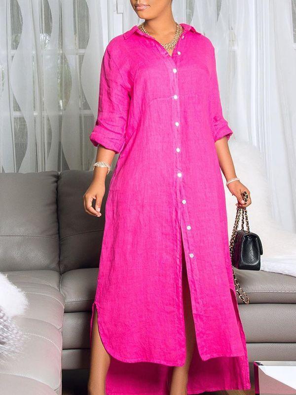 Robe chemise boutonnée à fente latérale