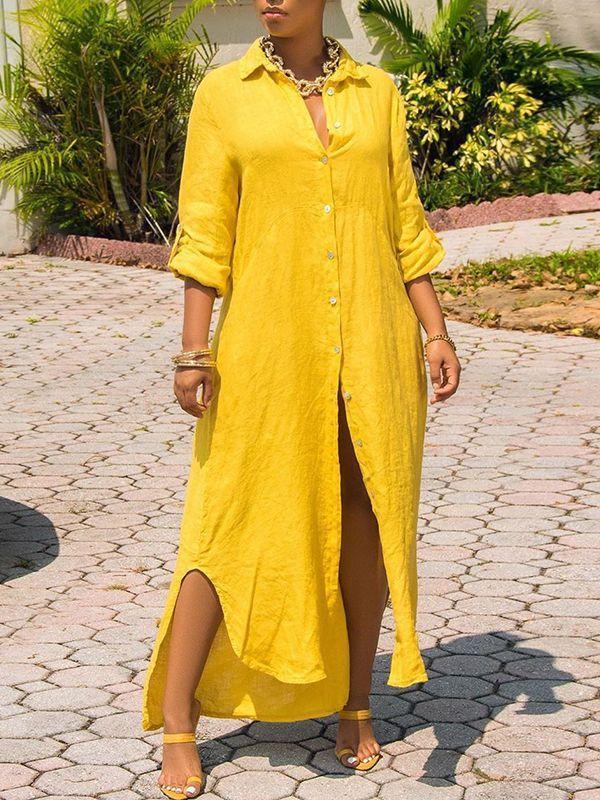 Robe chemise boutonnée à fente latérale