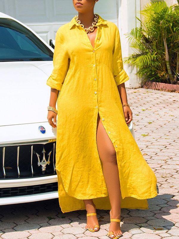 Robe chemise boutonnée à fente latérale