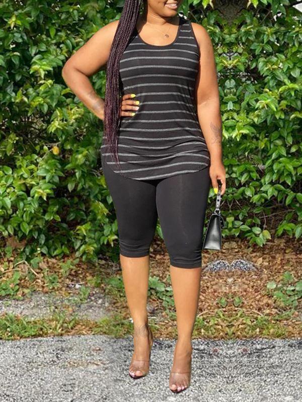 Set aus gestreiftem Tanktop und Bikershorts – Ausverkauf