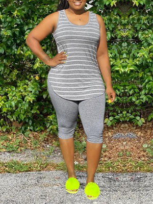 Set aus gestreiftem Tanktop und Bikershorts – Ausverkauf