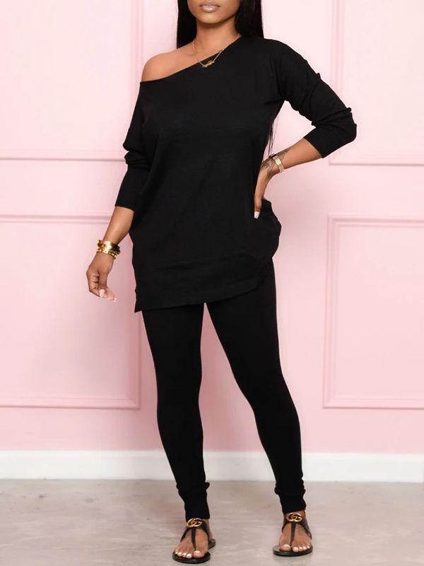 Ensemble haut fendu uni et jogging