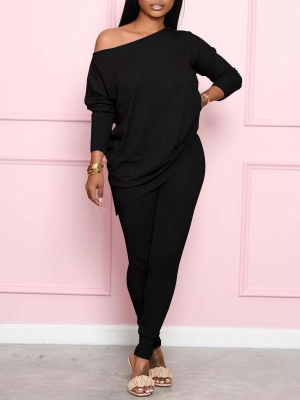 Ensemble haut fendu uni et jogging