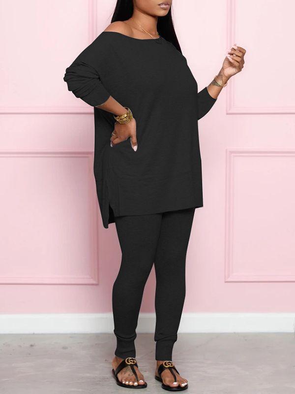 Ensemble haut fendu uni et jogging