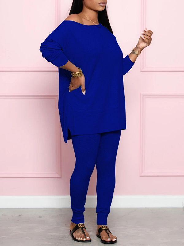 Ensemble haut fendu uni et jogging