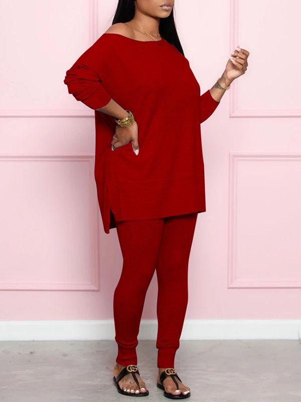 Ensemble haut fendu uni et jogging