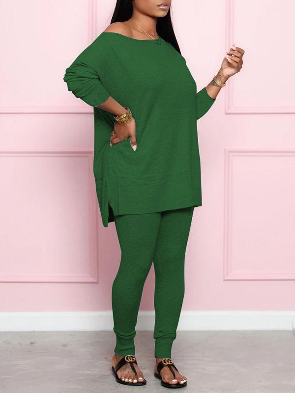 Ensemble haut fendu uni et jogging