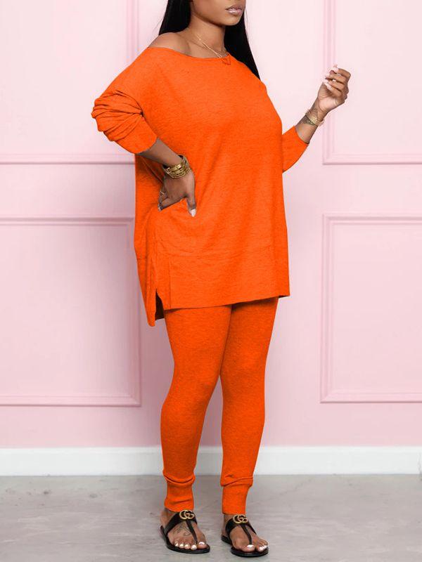 Ensemble haut fendu uni et jogging