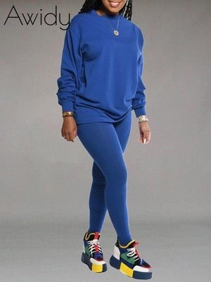 Solid Sweatshirt & Leggings Set