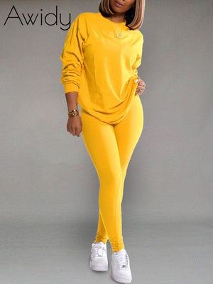 Solid Sweatshirt & Leggings Set