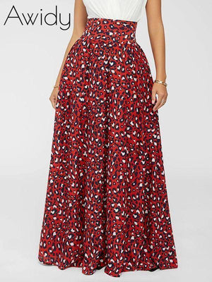 High-Waist Leopard Skirt Red
