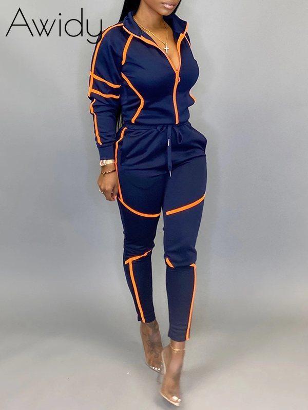 Stripe Contrast Motor Set Navy Blue