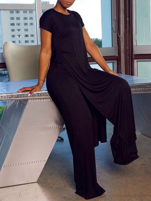Ensemble tunique et pantalon fendus unis