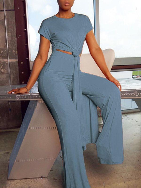 Ensemble tunique et pantalon fendus unis