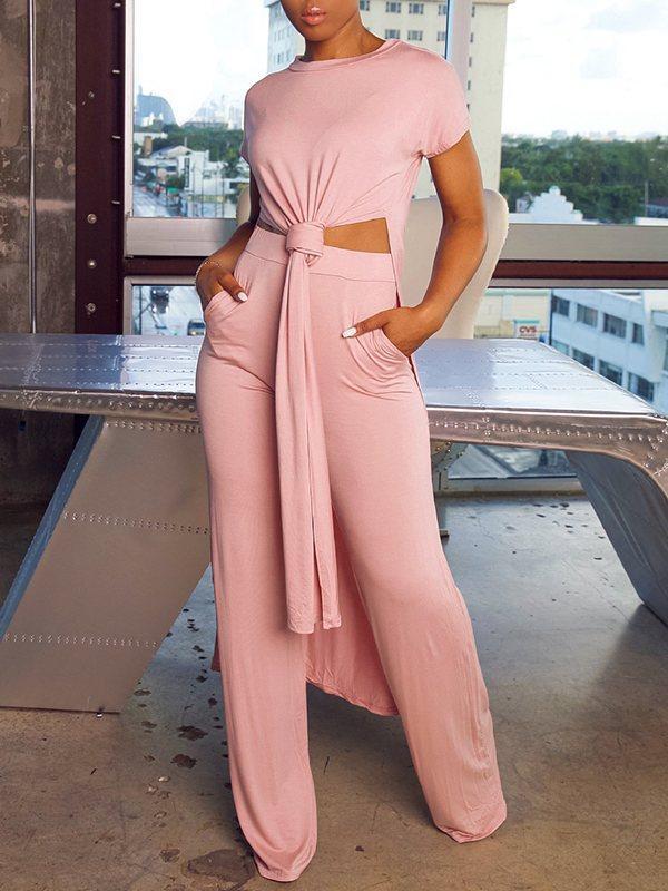 Ensemble tunique et pantalon fendus unis
