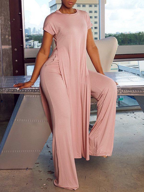 Ensemble tunique et pantalon fendus unis