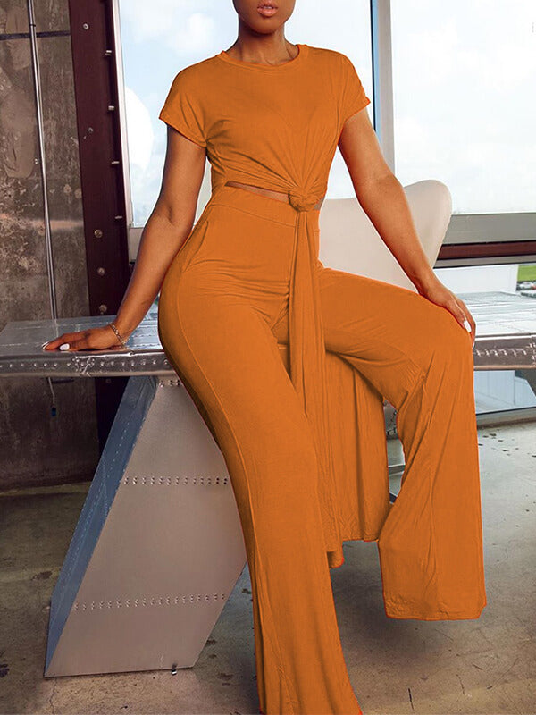 Ensemble tunique et pantalon fendus unis