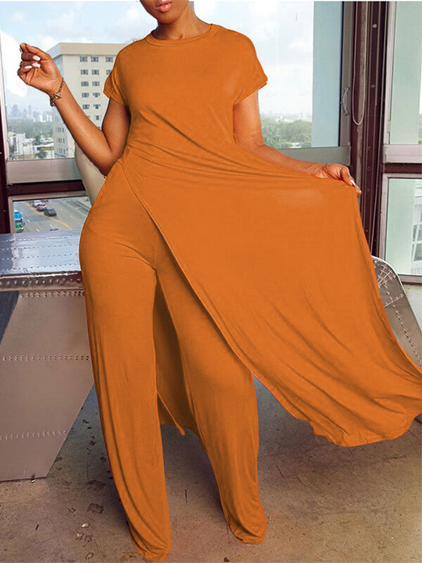 Ensemble tunique et pantalon fendus unis