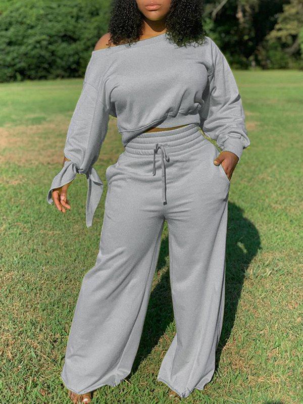 Ensemble sweat-shirt uni et pantalon large Indiebeautie