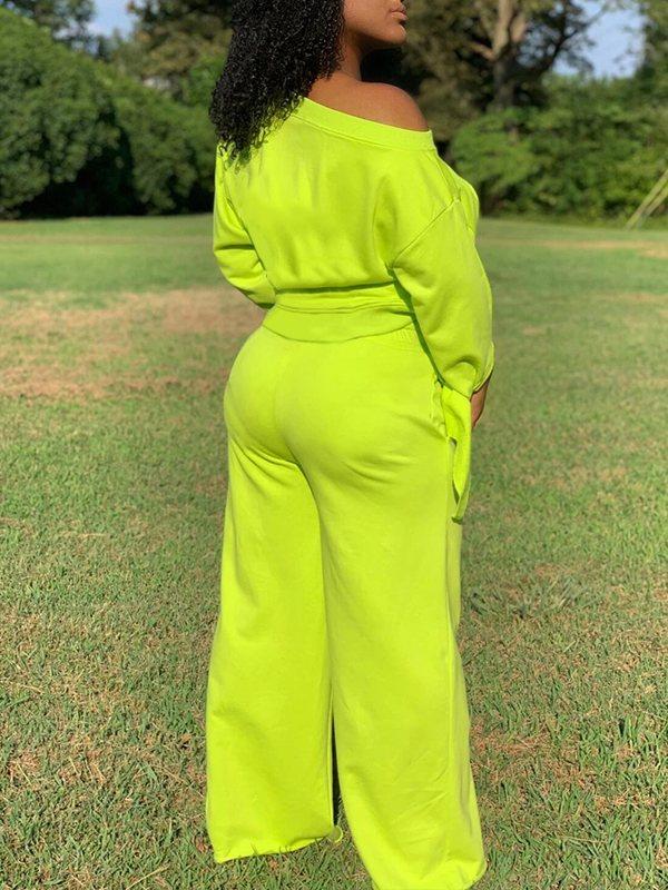 Set aus Sweatshirt und Hose mit weitem Bein in Uni