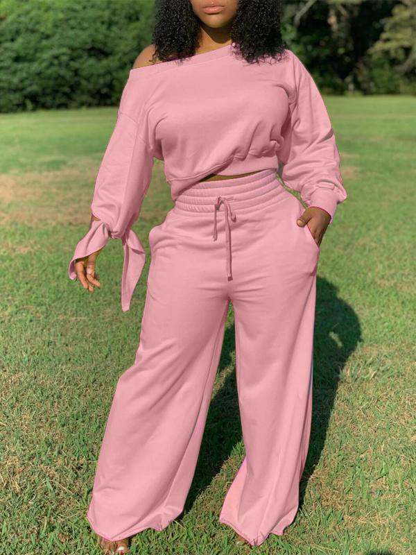 Set aus Sweatshirt und Hose mit weitem Bein in Uni