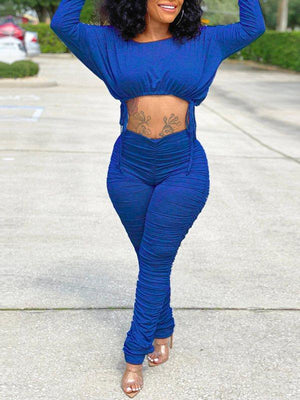 Set aus Oberteil mit Kordelzug und gerüschter Hose – Ausverkauf