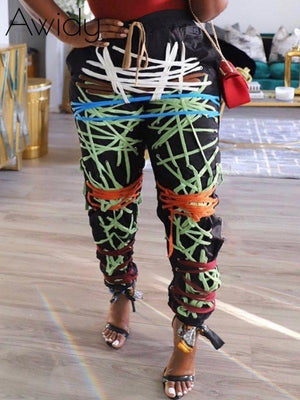Lace-Up Jogger Pants Multicolor