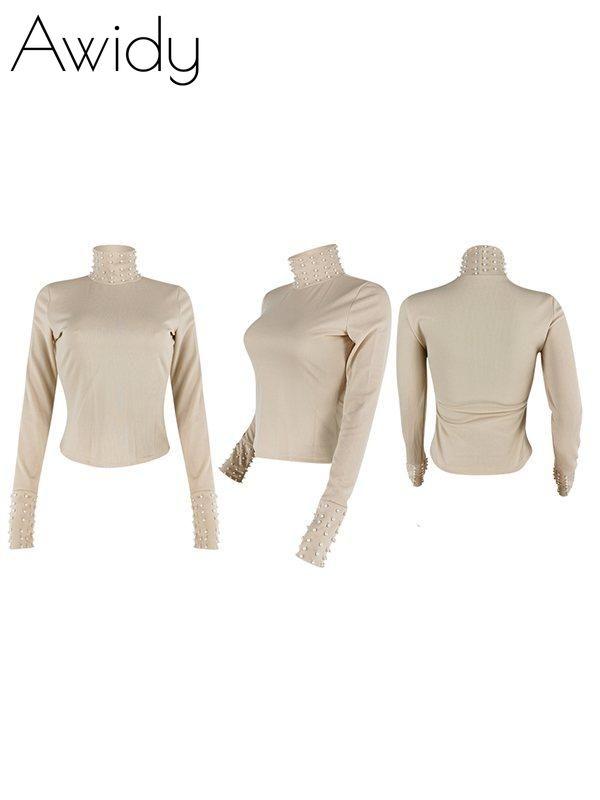 Pearl-Studded Turtleneck Top