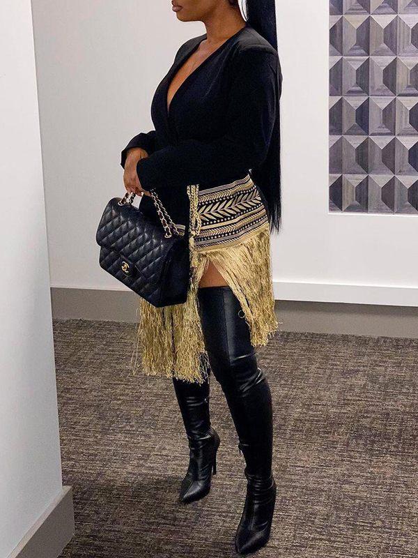 Fringe Combo Wrapped Blazer