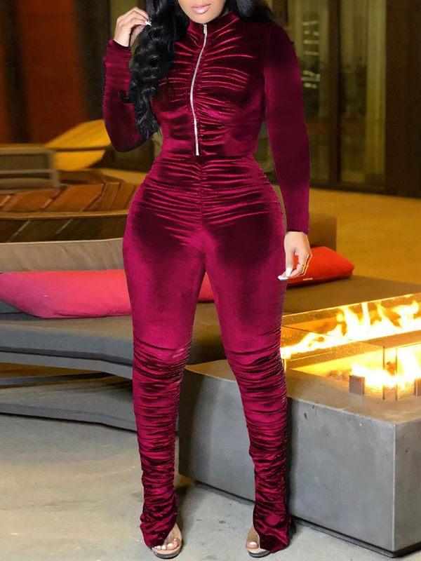 Velvet Ruched Jacket & Pants Set--Clearance