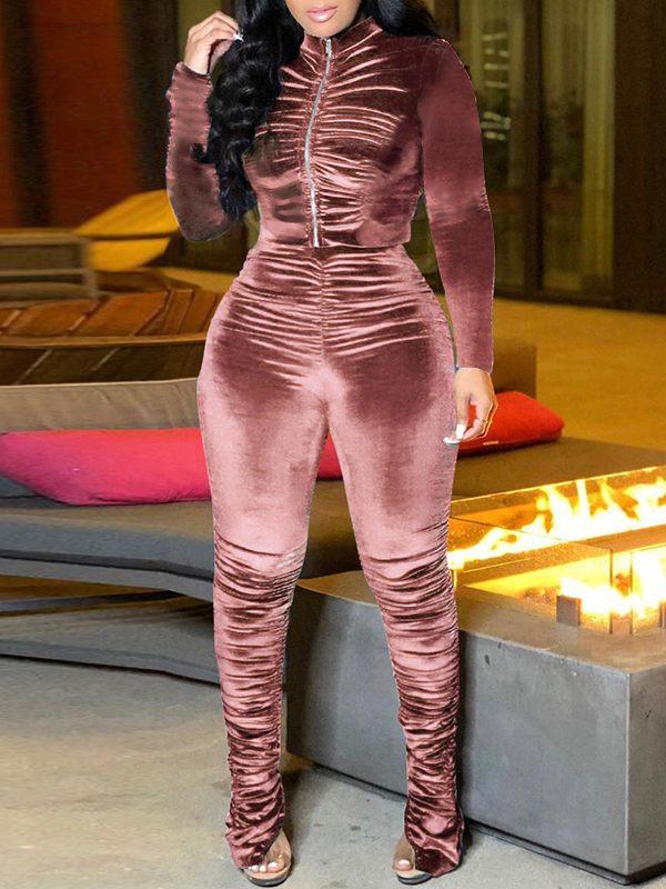 Velvet Ruched Jacket & Pants Set--Clearance