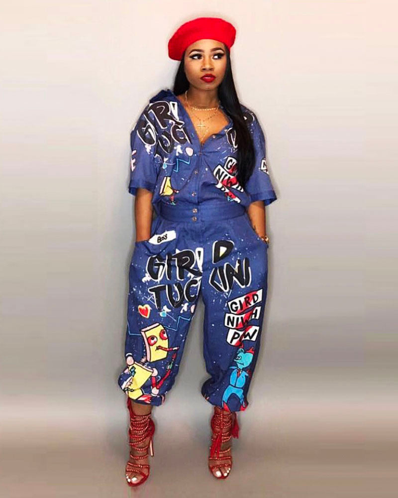 Graffiti Jumpsuit Blue