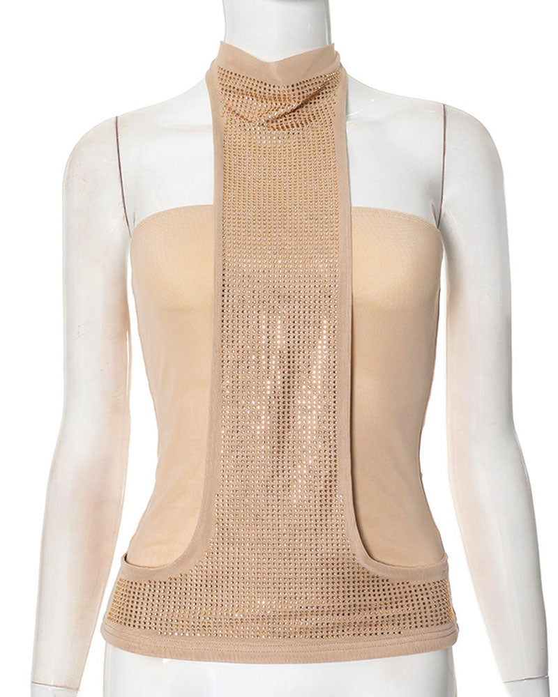 Glitzer-Tanktop mit Neckholder