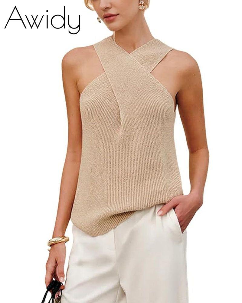 Halter Cross Over Collar Knit Tank