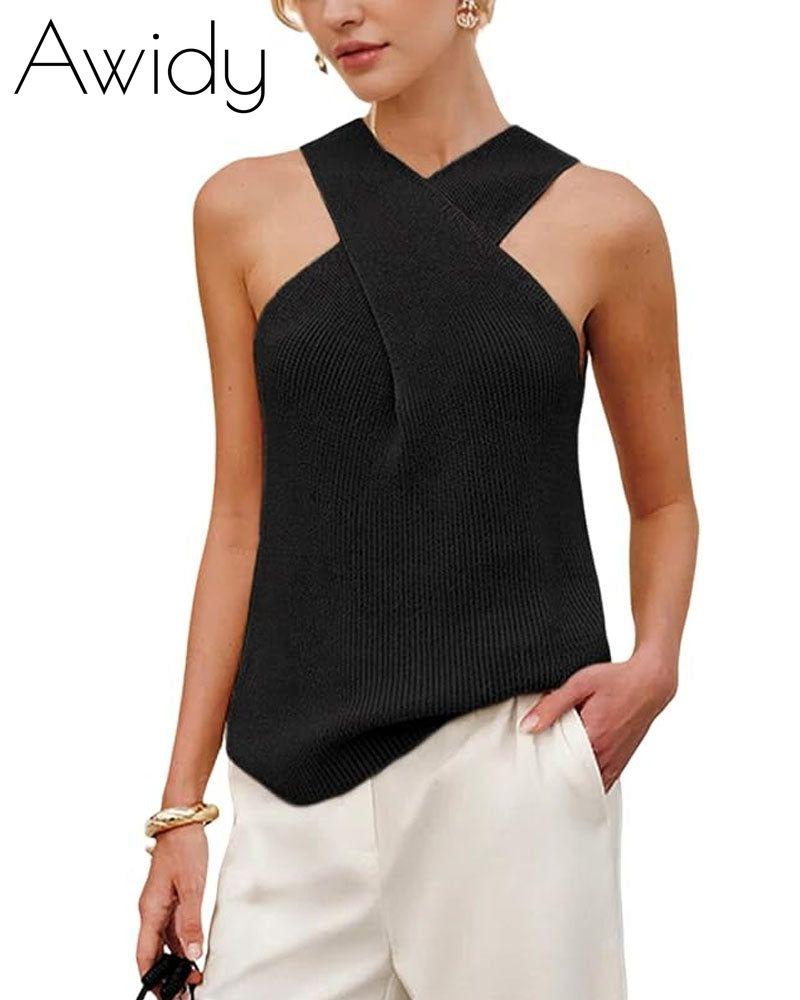 Halter Cross Over Collar Knit Tank