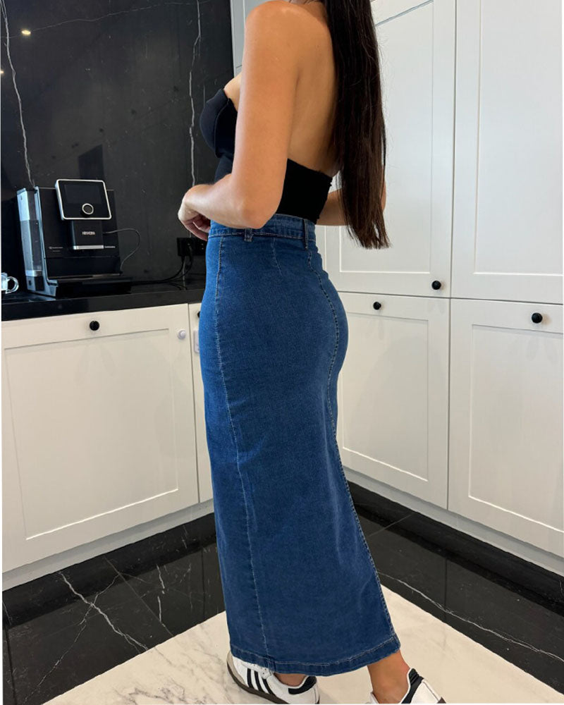 Heidi' Button Down Midi Denim Skirt