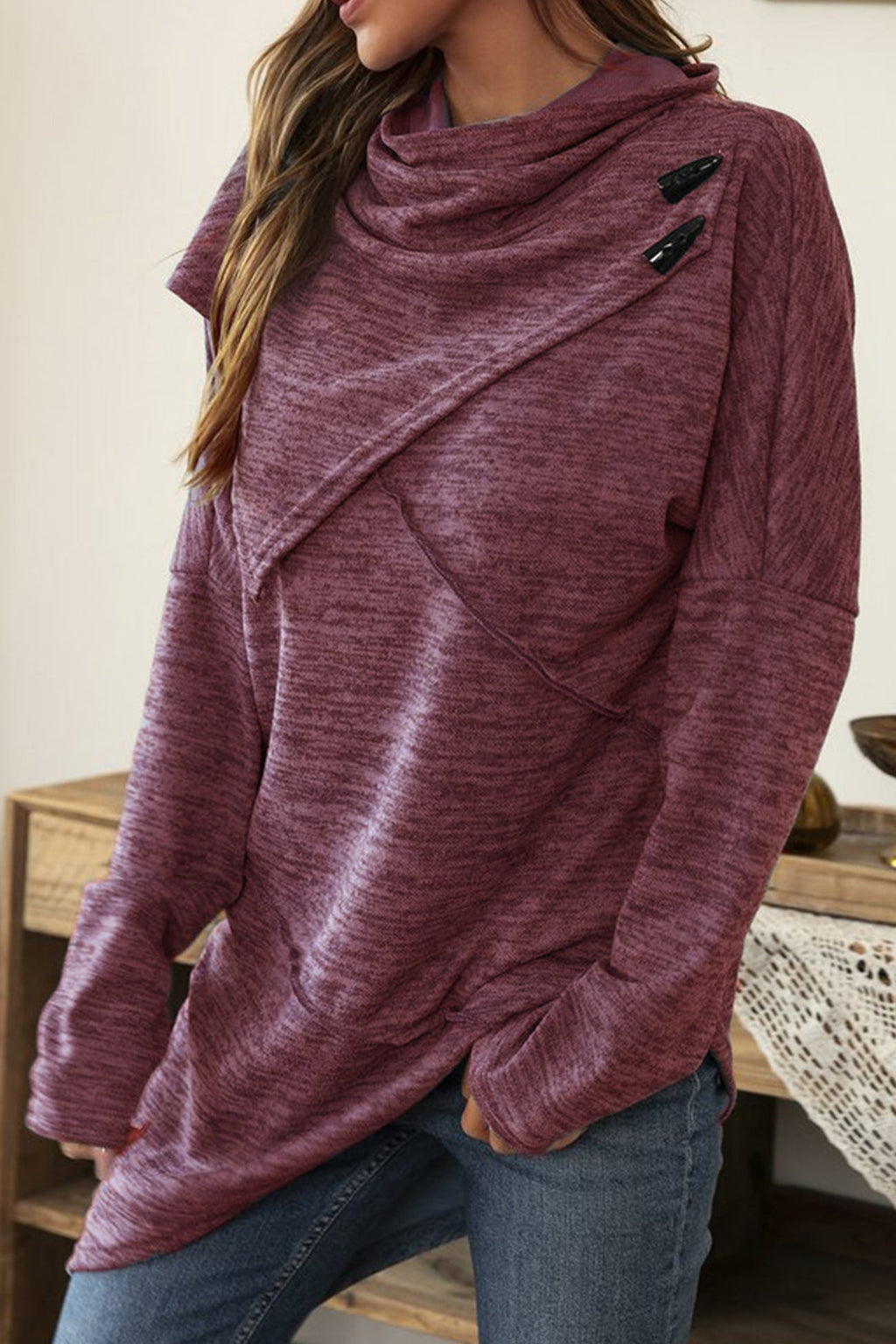 High Neck Patchwork Irregular Hem Tops