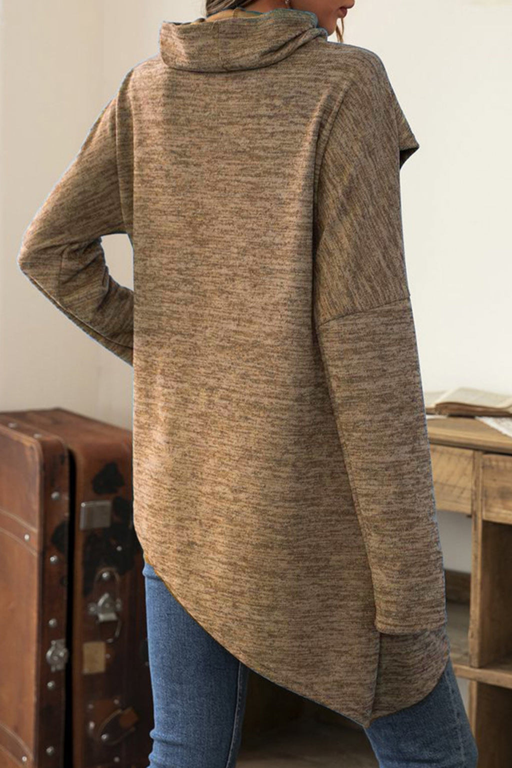 High Neck Patchwork Irregular Hem Tops