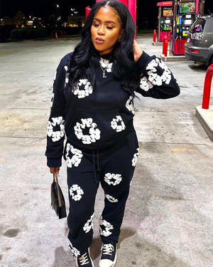 Petal to Me Jogger Set Black