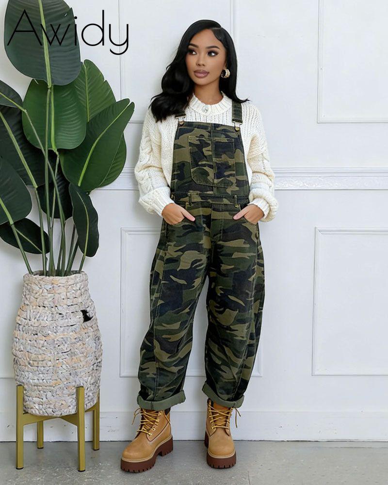 Hunter Camo Barrel Leg Denim Overalls
