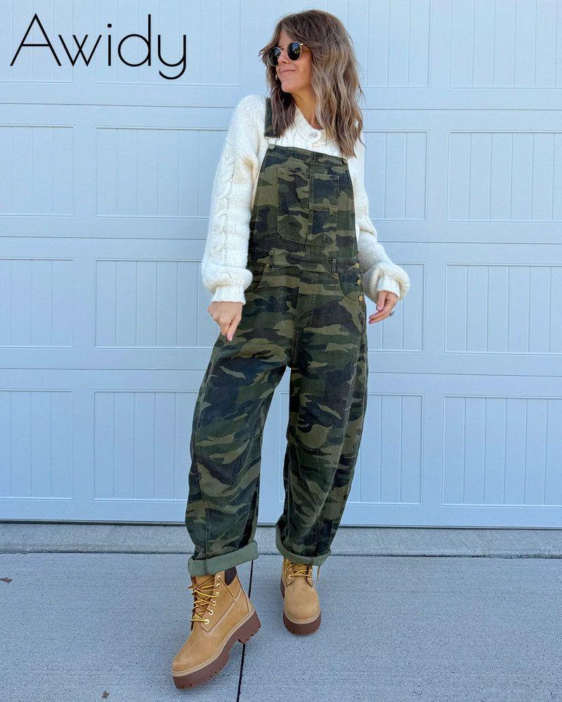 Hunter Camo Barrel Leg Denim Overalls