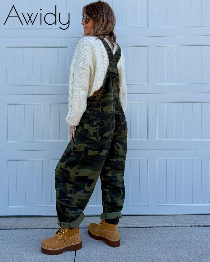 Hunter Camo Barrel Leg Denim Overalls