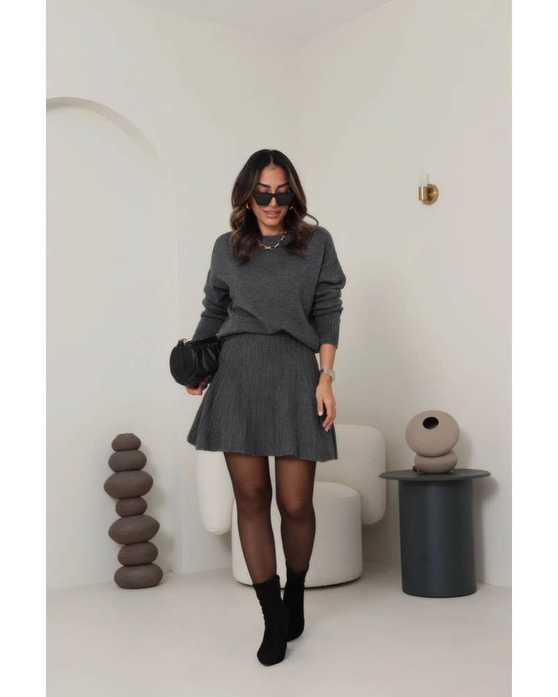 First Look Pleated Sweater Skirt Set