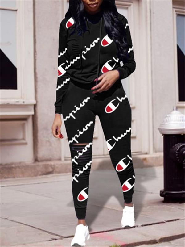 Logo Print Hoodie & Pants Set--Clearance