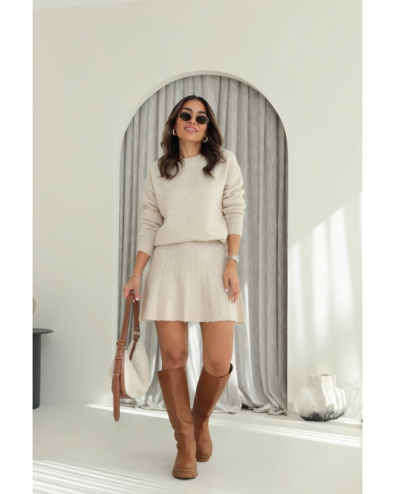First Look Pleated Sweater Skirt Set