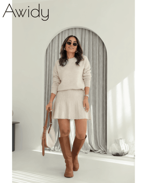 First Look Pleated Sweater Skirt Set