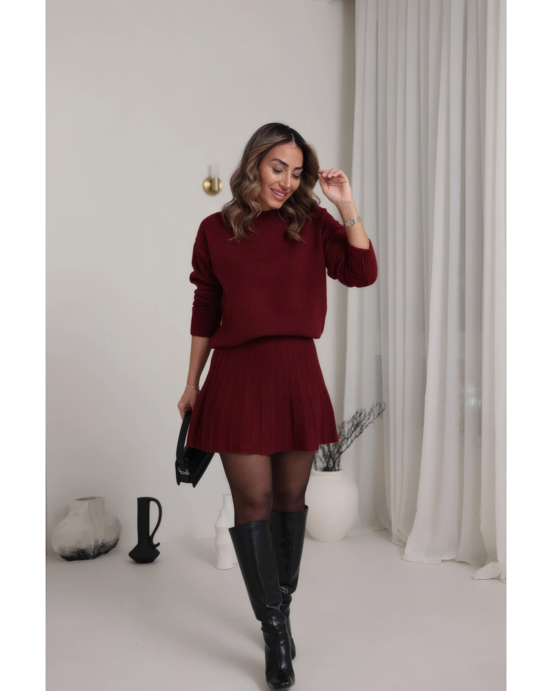 First Look Pleated Sweater Skirt Set