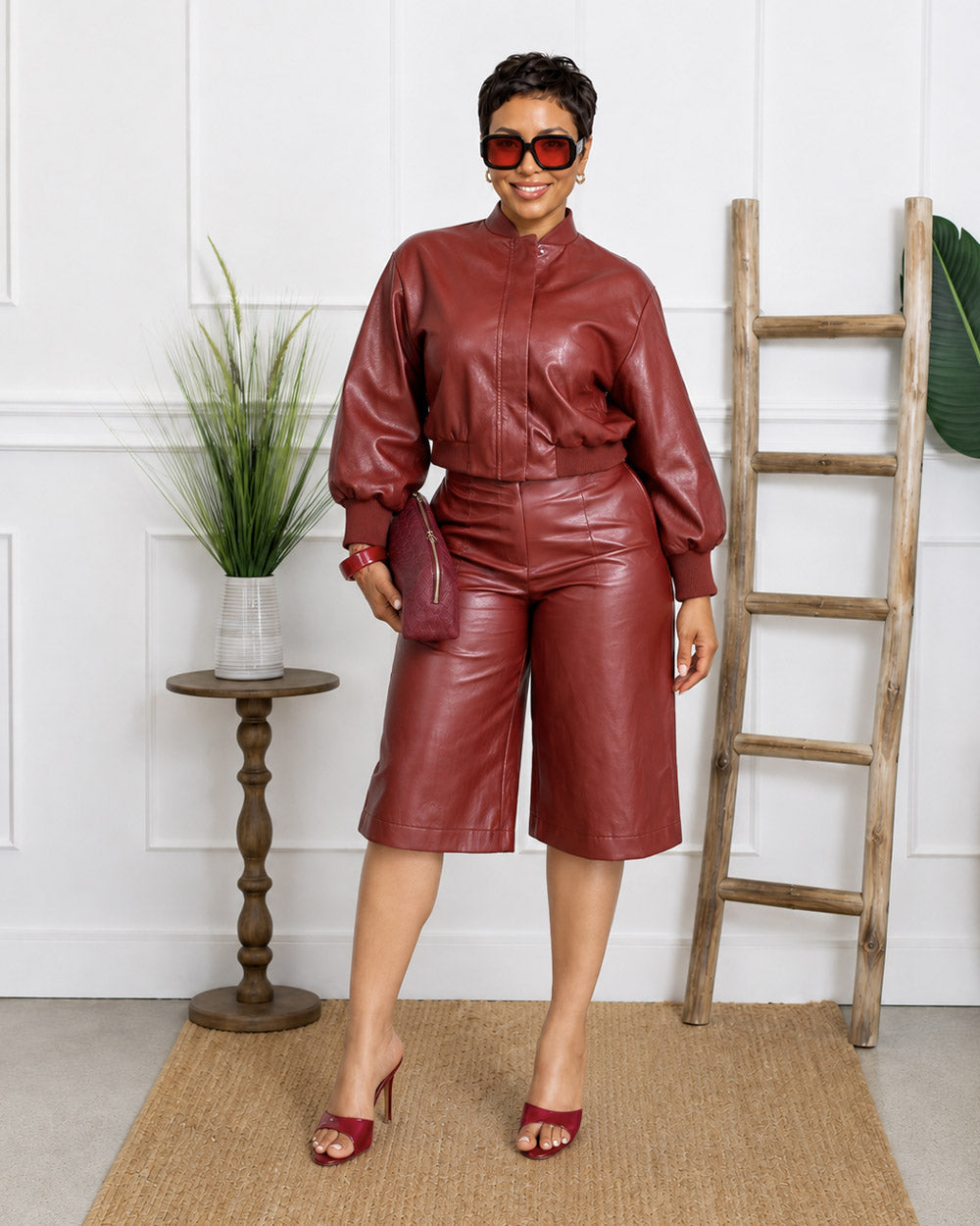 In Charge Faux Leather Bermuda Set