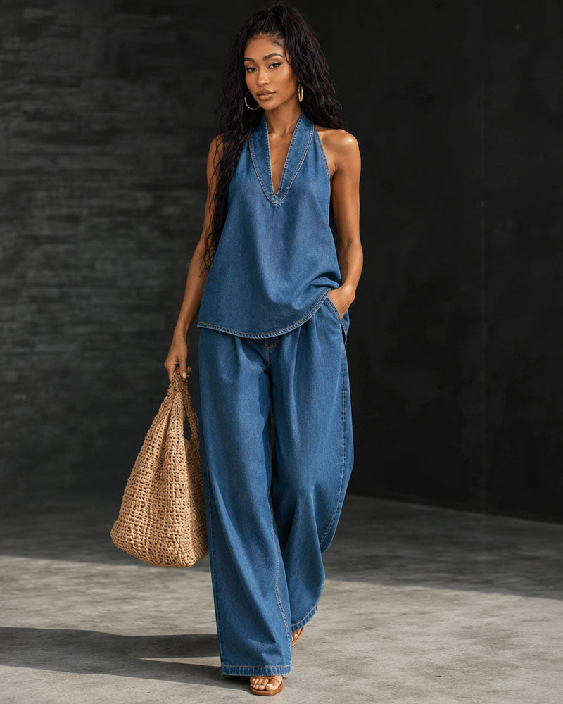 Indigo Atelier Halter Denim Set