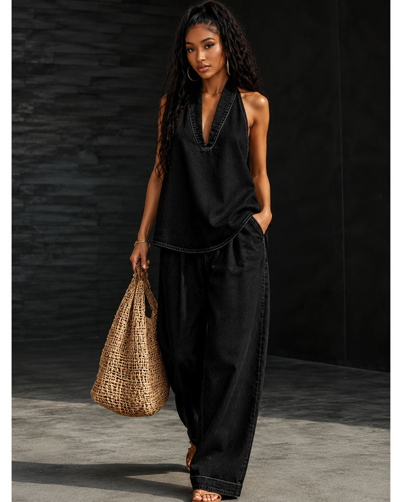 Indigo Atelier Halter Denim Set